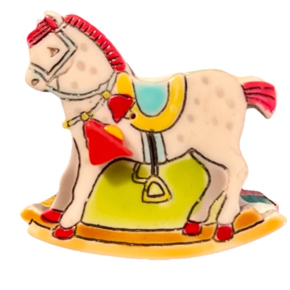 Vintage World Of MEOW 1982 Children's Rocking Horse Trinket Box, Pin, Necklace